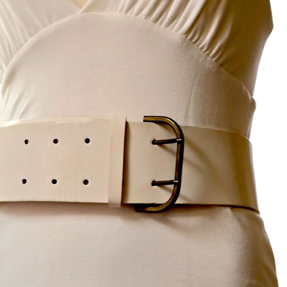 Vintage Calvin Klein Wide White Leather Belt M/L 37.5" 2.5" Width 80s 90s - Picture 13 of 16